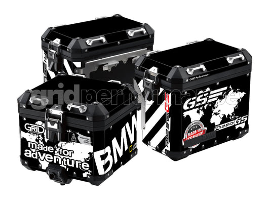 BMW R1200 R1250 GS Adventure Aluminium Panniers Top Box Decal Sticker Kit (1-0.Black)