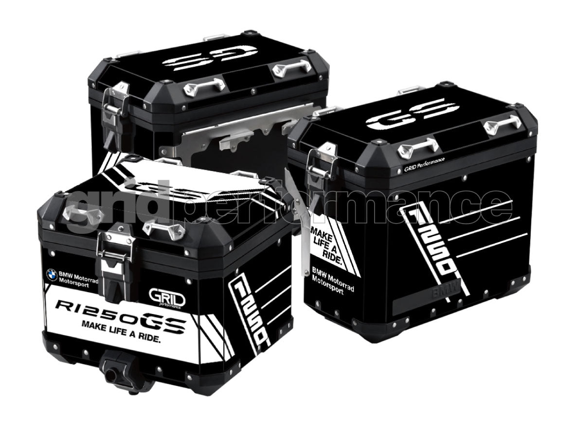 BMW R1200 R1250 GS Adventure Aluminium Panniers Top Box Decal Sticker Kit (1-1.Black)