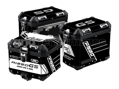 BMW R1200 R1250 GS Adventure Aluminium Panniers Top Box Decal Sticker Kit (1-1.Black)