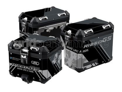 BMW R1200 R1250 GS Adventure Aluminium Panniers Top Box Decal Sticker Kit (2-0.Triple Black)