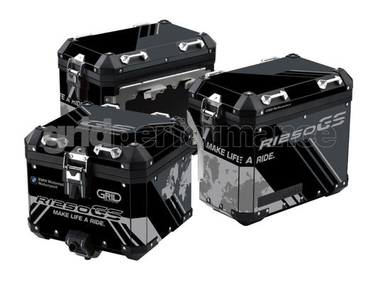 BMW R1200 R1250 GS Adventure Aluminium Panniers Top Box Decal Sticker Kit (2-0.Triple Black)