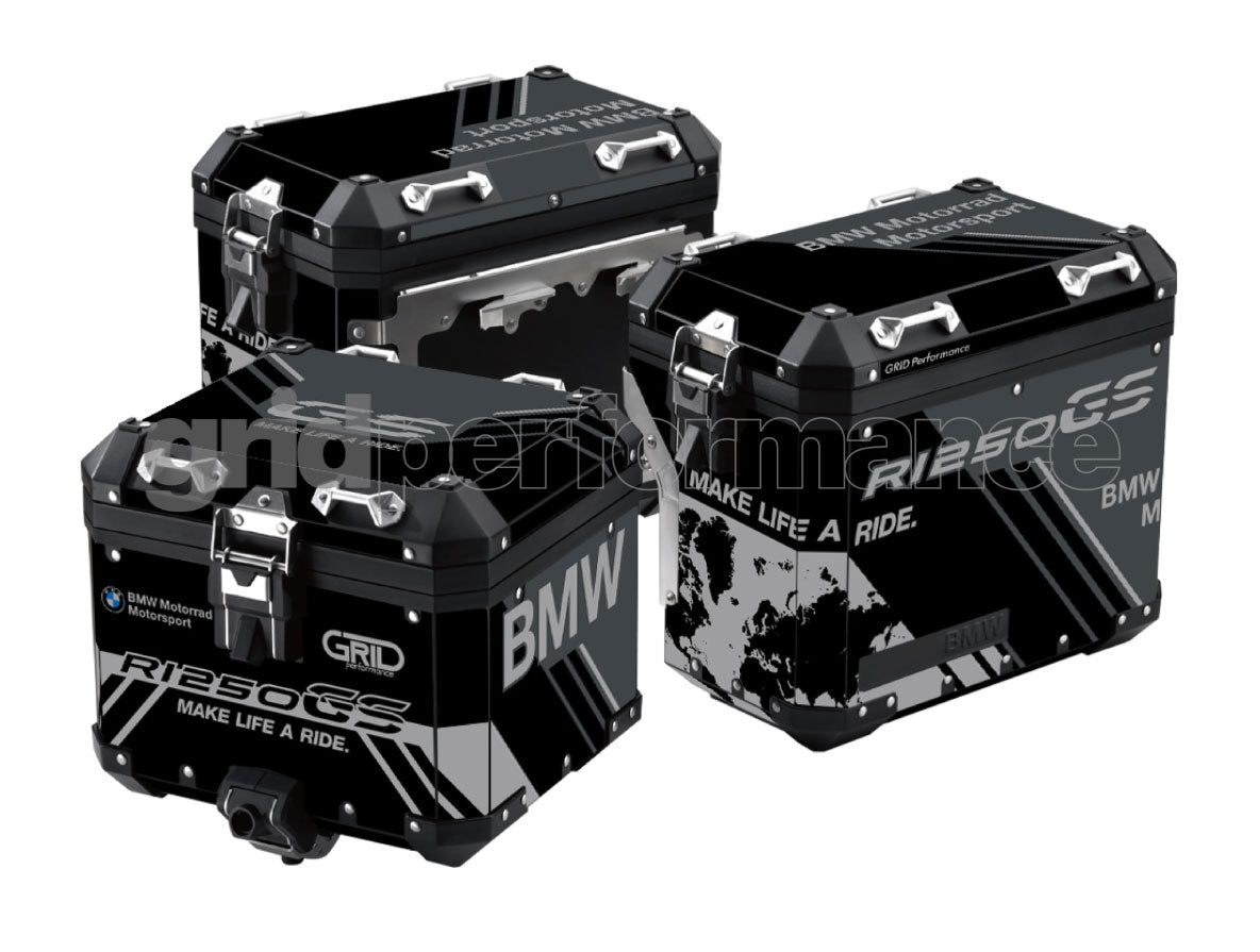 BMW R1200 R1250 GS Adventure Aluminium Panniers Top Box Decal Sticker Kit (2-1.Triple Black)