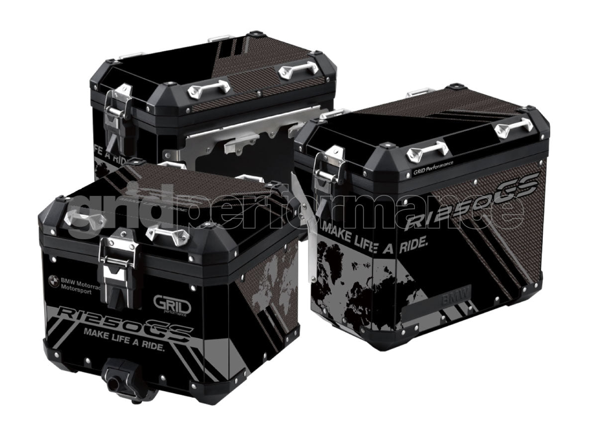 BMW R1200 R1250 GS Adventure Aluminium Panniers Top Box Decal Sticker Kit (2-2.Triple Black)