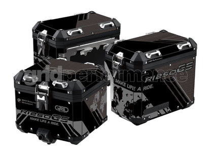 BMW R1200 R1250 GS Adventure Aluminium Panniers Top Box Decal Sticker Kit (2-2.Triple Black)