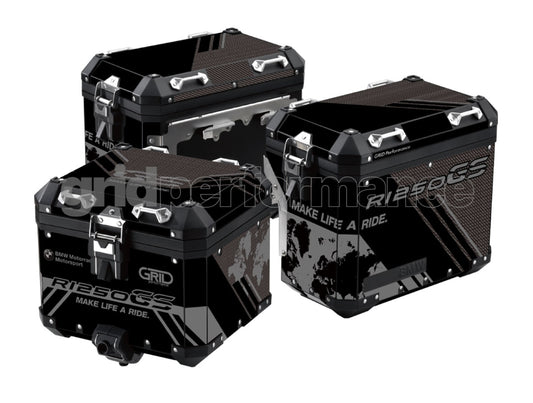 BMW R1200 R1250 GS Adventure Aluminium Panniers Top Box Decal Sticker Kit (2-2.Triple Black)