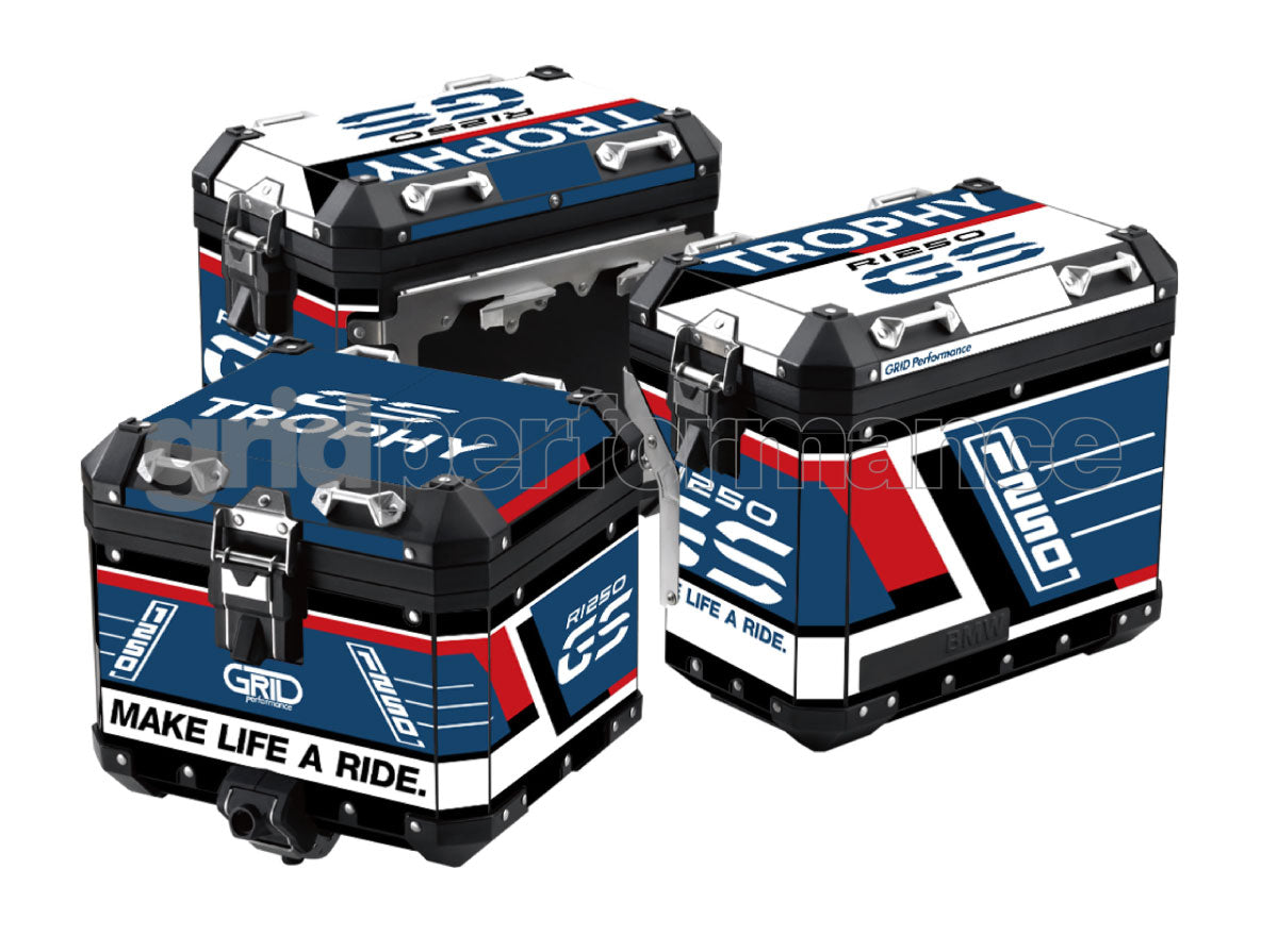 BMW R1200 R1250 GS Adventure Aluminium Panniers Top Box Decal Sticker Kit (3-0.TROPHY)