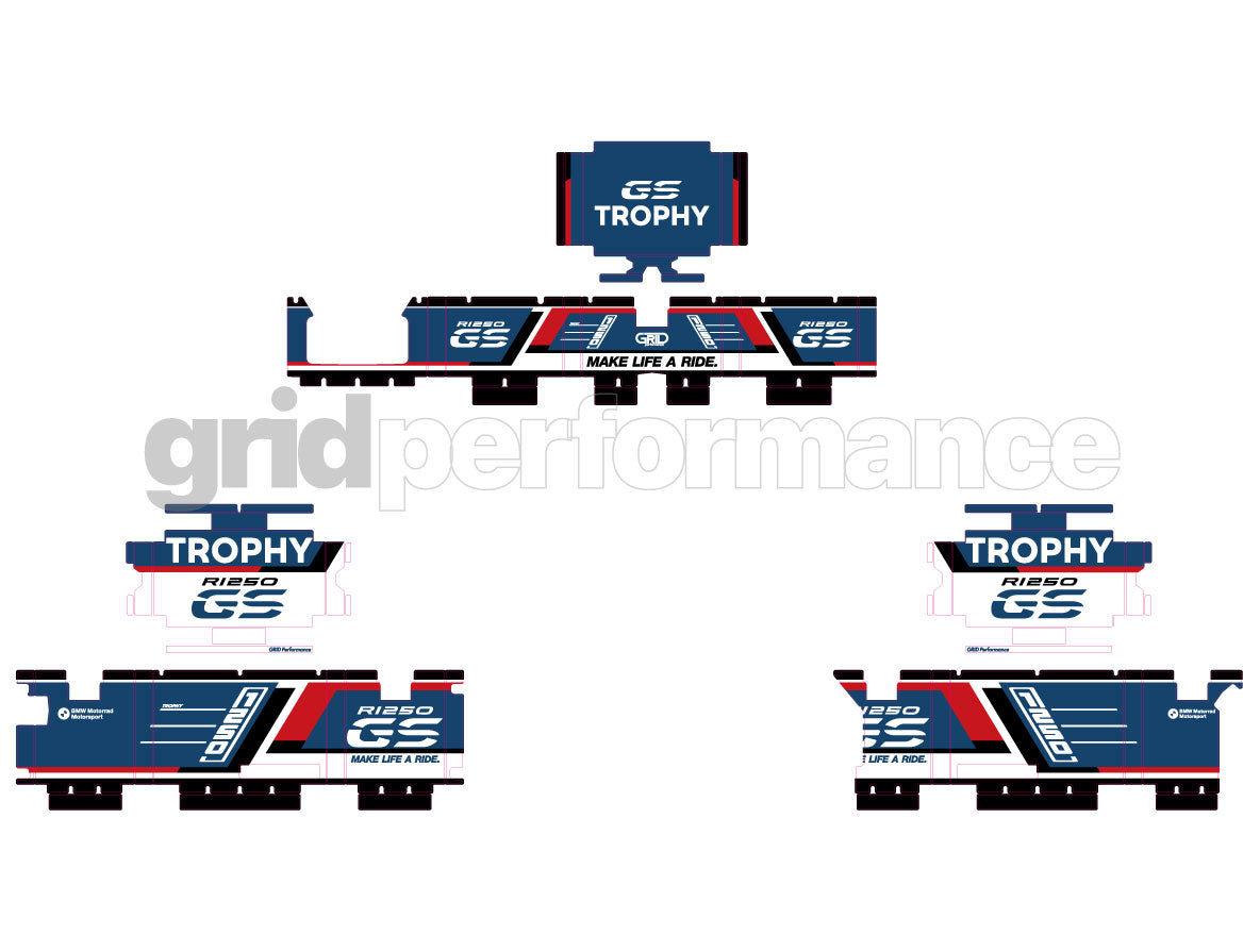 BMW R1200 R1250 GS Adventure Aluminium Panniers Top Box Decal Sticker Kit (3-0.TROPHY)