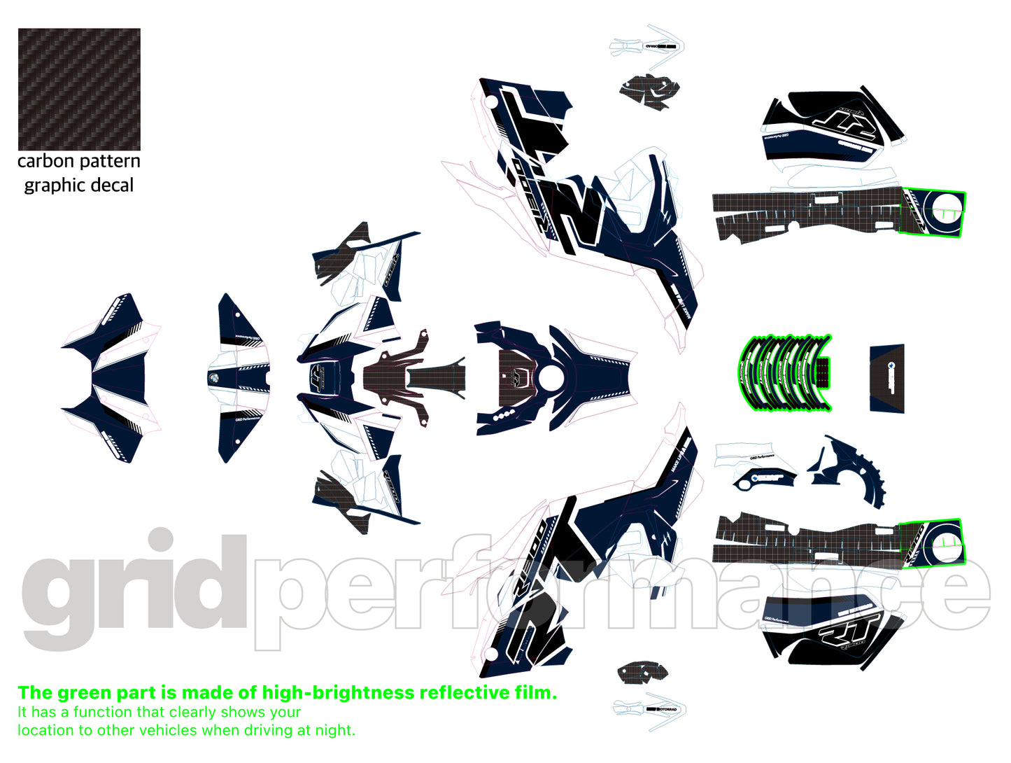 Motorcycle Fairing Decal Kit – For BMW BMW R1300RT Touring Type (1-1.White Navy)