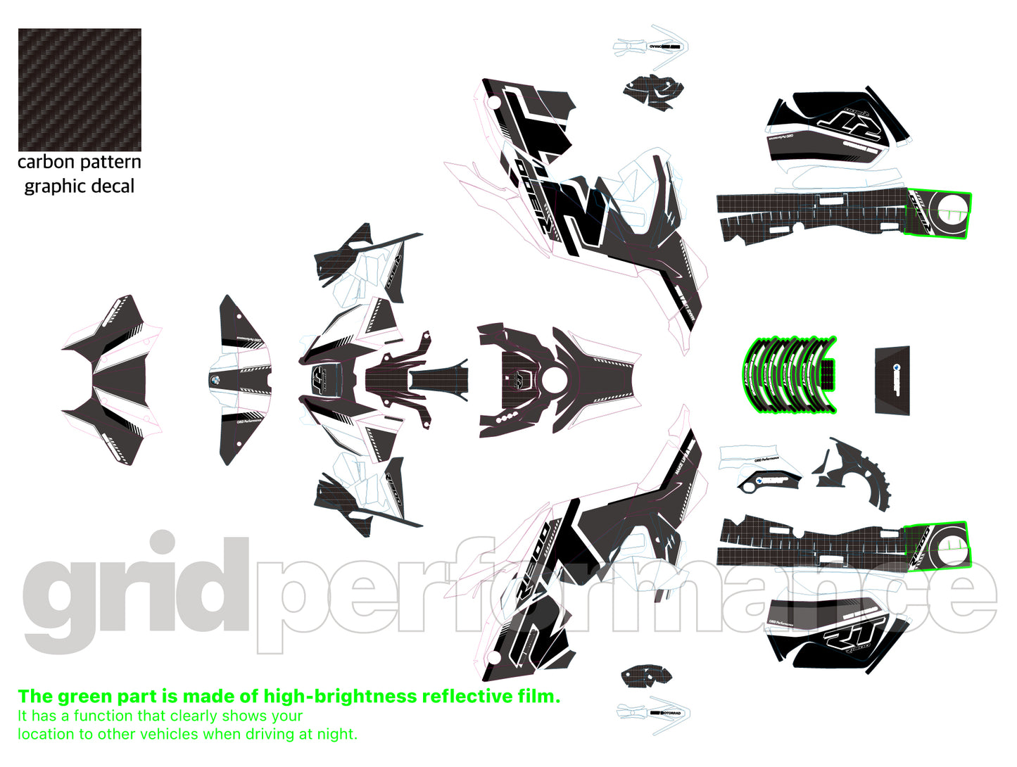 Motorcycle Fairing Decal Kit – For BMW R1300RT Touring Type (1-2.White Gray)