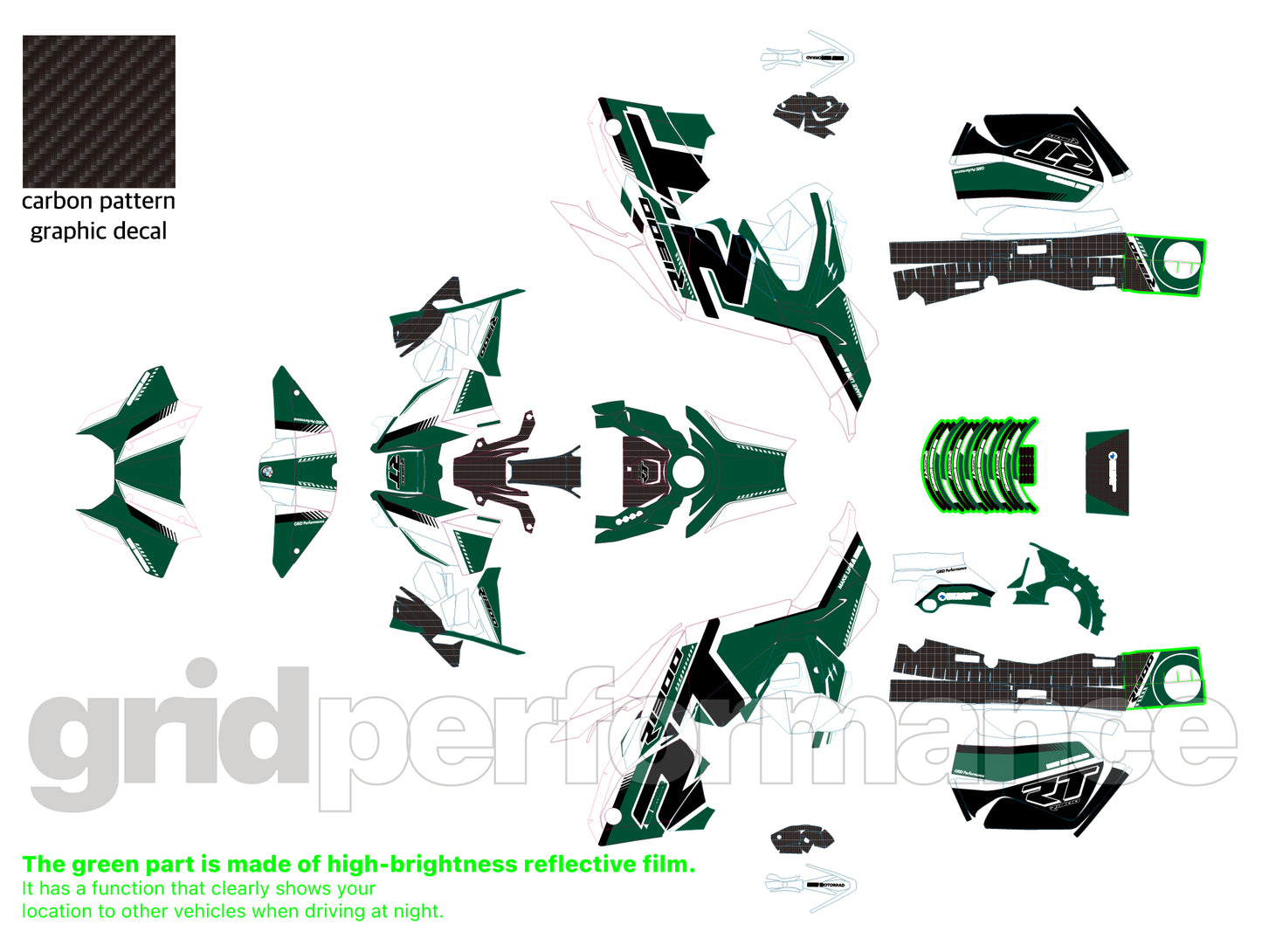 Motorcycle Fairing Decal Kit – For BMW R1300RT Touring Type (1-3.White Green)