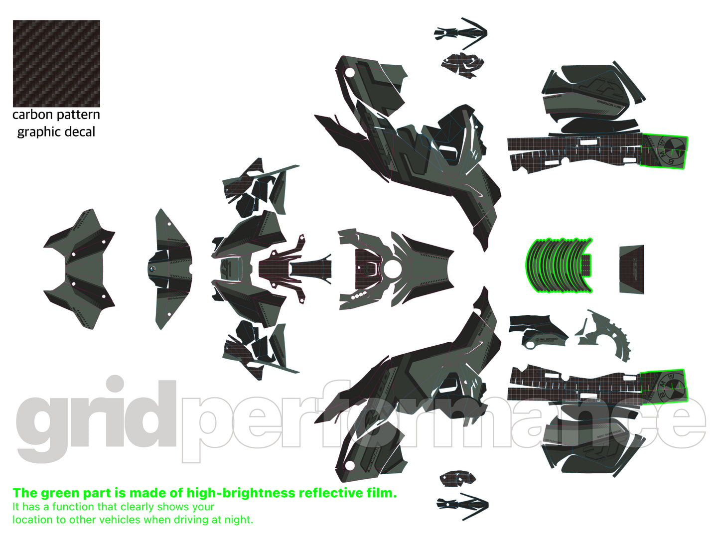 BMW R1300RT Custom Vinyl Graphic Decal Kit (1-5.Green)