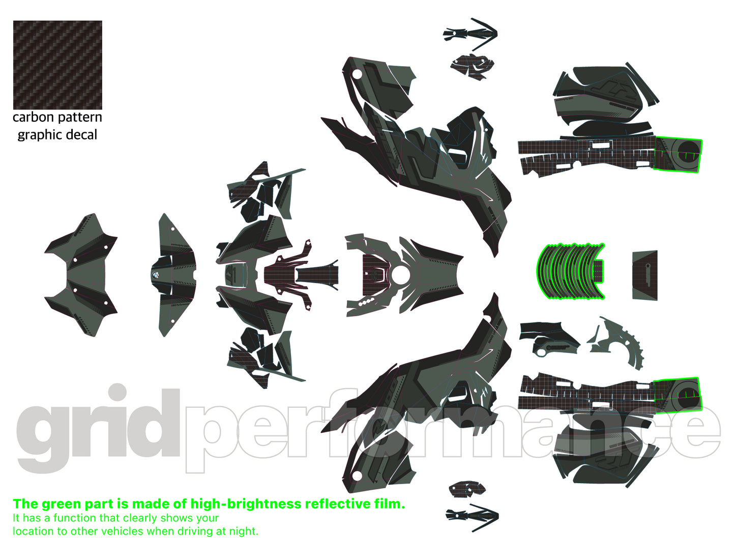 Motorcycle Fairing Decal Kit – For BMW R1300RT Touring Type (1-5.Green)