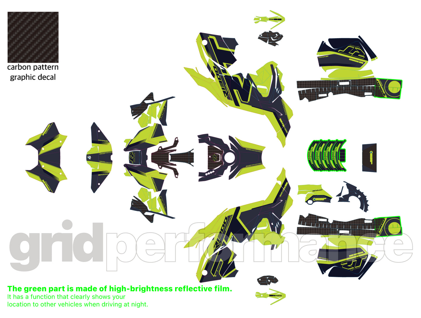 Motorcycle Fairing Decal Kit – For BMW R1300RT Touring Type (1-8.Gray Green)