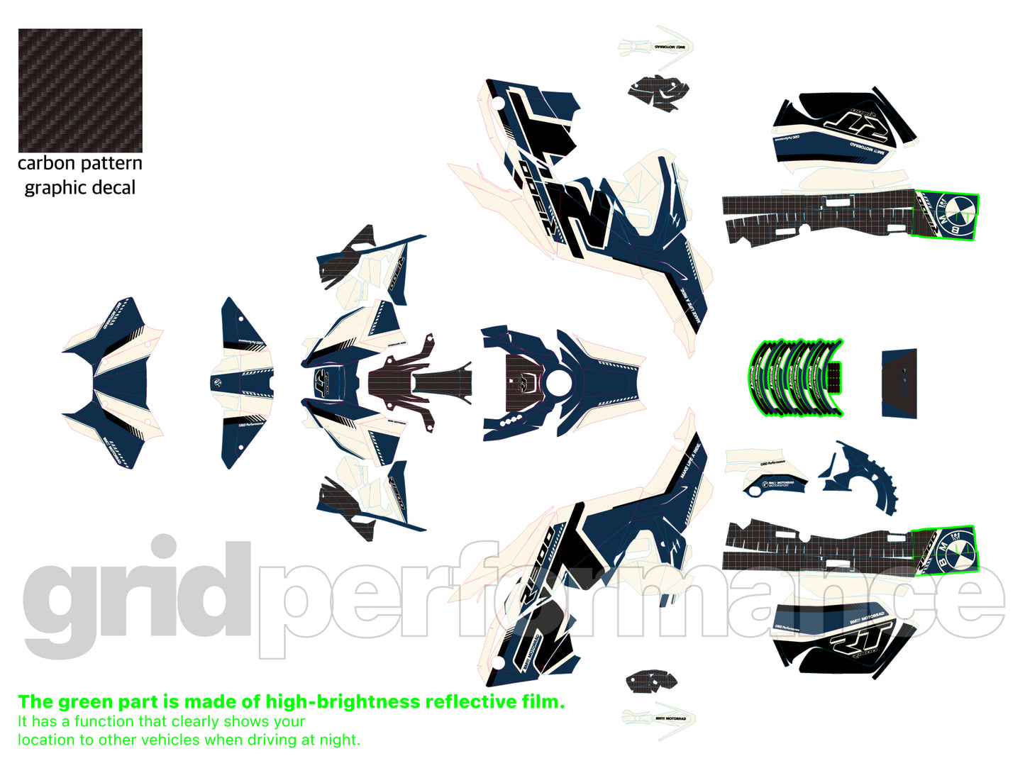 BMW R1300RT Custom Vinyl Graphic Decal Kit (1-9.Black Blue Beige)