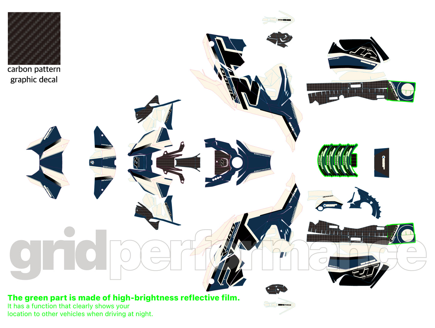 Motorcycle Fairing Decal Kit – For BMW R1300RT Touring Type (1-9.Black Blue Beige)