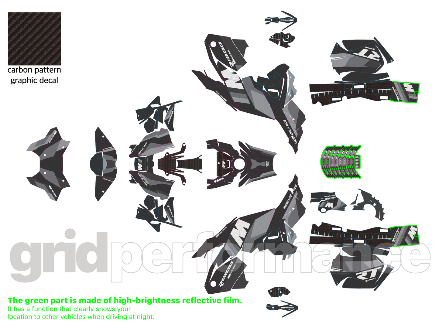 Motorcycle Fairing Decal Vinyl Sticker Kit – For BMW R1300RT Touring Type (2-6.M)