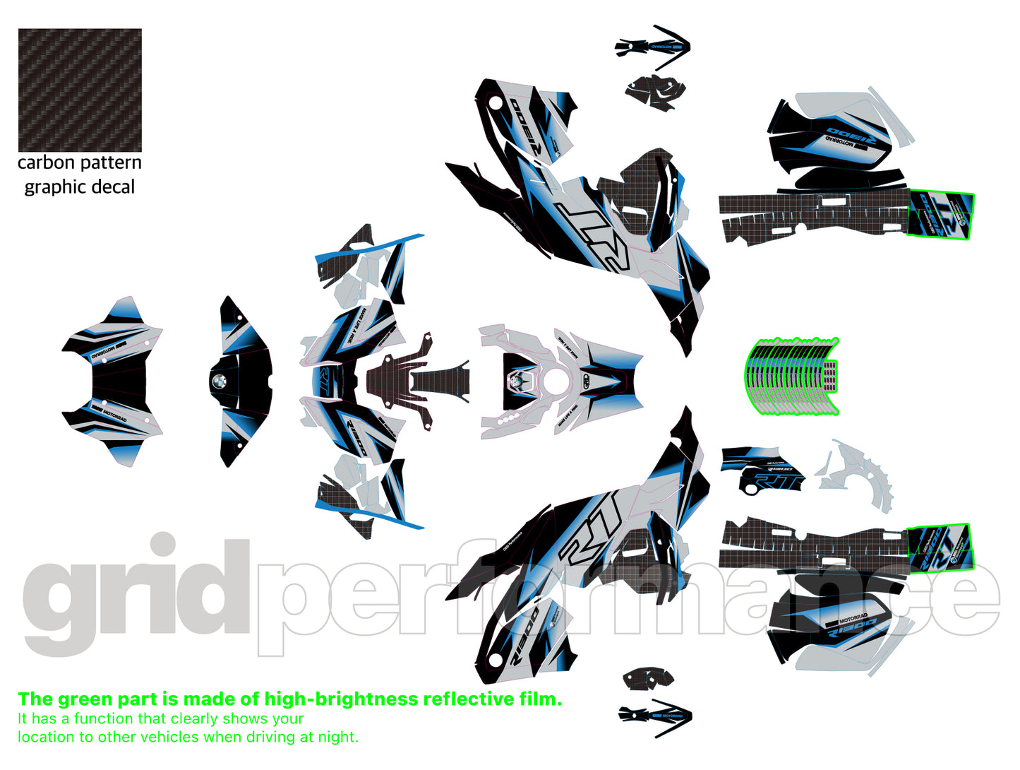 Motorcycle Fairing Decal Vinyl Sticker Kit – For BMW R1300RT Touring Type (3-1)