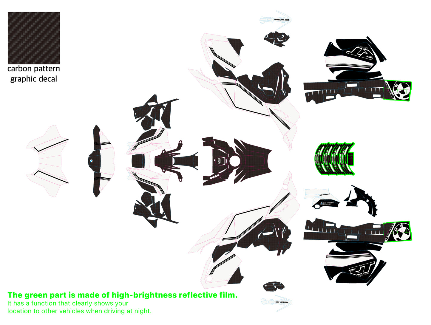 BMW R1300RT Graphic Full Decal Vinyl Sticker Kit (6-1.Option719)