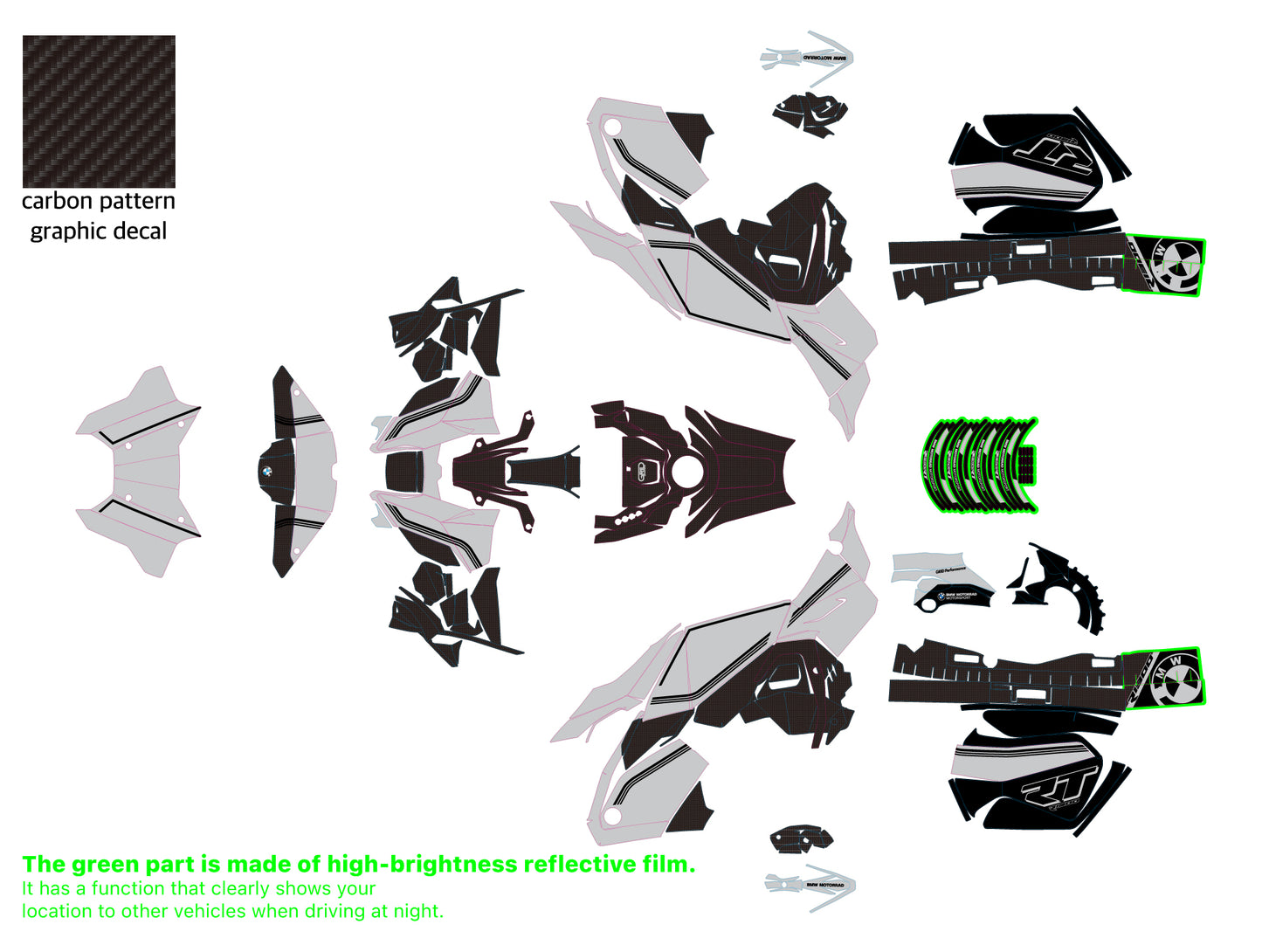 BMW R1300RT Graphic Full Decal Vinyl Sticker Kit (6-3.Option719)