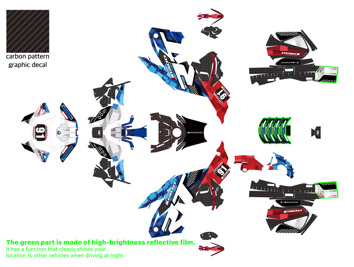 BMW R1300RT Graphic Full Decal Vinyl Sticker Kit (7-1.M Hybrid)