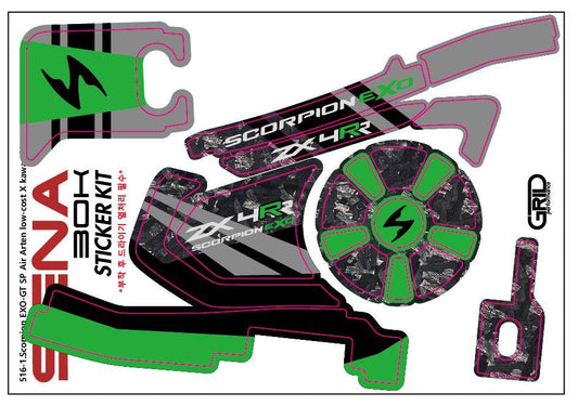 SENA 50S,50C,30K,20S,10C,ST1,SMH-5,50R,RT1,K10,SMH-10,SHOEI Z-8 SRL EXT Graphic Decal Sticker (516-1.EXO GT SP Air Arten low cost X Kawa ZX 4RR)