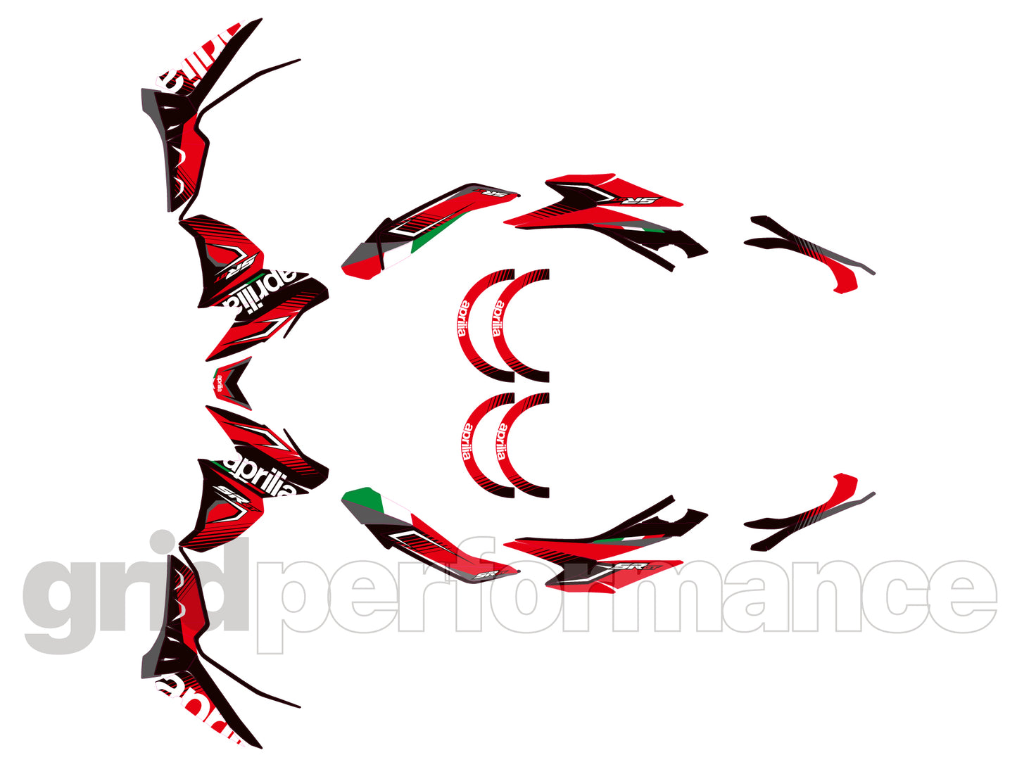 aprilia SR GT 200 Custom Vinyl Graphic Decal Kit (1-1.Black Red Carbon)
